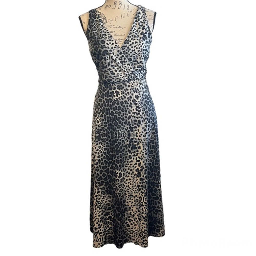 Superfoxx Faux Wrap Animal Print V Neck Maxi Dress NWT Size Small